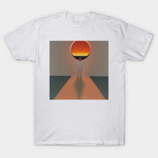 A girl standing on the road and looking at another world. T-Shirt by Evgeniya